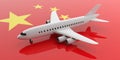 Airplane on China flag background, view from above. 3d illustration Royalty Free Stock Photo