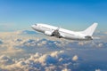 The airplane climbs flight cloud sky. Royalty Free Stock Photo