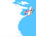 Cartoon plane flies on a background of white clouds and blue sky Royalty Free Stock Photo