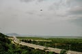 Airplane over highway to Brazzaville in Congo Royalty Free Stock Photo
