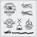 Airplane Club labels, emblems, badges and design elements. Vintage style. Royalty Free Stock Photo