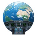 Airplane cockpit control panel graphically overlaid on the Earth as Royalty Free Stock Photo