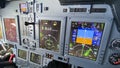 Airplane cockpit, digital screens and technology