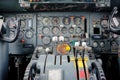 Airplane Cockpit Equipment with indicators, buttons, and instruments. Royalty Free Stock Photo