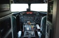 Airplane Cockpit Equipment with indicators, buttons, and instruments. Royalty Free Stock Photo