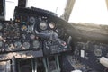Airplane Cockpit Equipment with indicators, buttons, and instruments. Royalty Free Stock Photo