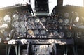 Airplane Cockpit Equipment with indicators, buttons, and instruments. Royalty Free Stock Photo