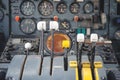 Airplane Cockpit Equipment with indicators, buttons, and instruments. Royalty Free Stock Photo