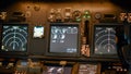 Airplane cockpit with flying command on control panel Royalty Free Stock Photo