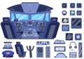 Airplane cockpit icons set cartoon vector. Control panel Royalty Free Stock Photo