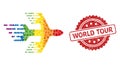 Rubber World Tour Stamp and Bright Colored Airplane Mosaic