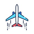 Airplane color line icon. Powered, fixed-wing aircraft. Propelled forward by thrust from a jet engine. Pictogram for web page,