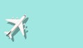 Airplane on a colored blank banner background. Vacation, flying and tourism background minimal concept. Royalty Free Stock Photo