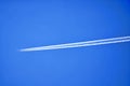 An airplane contrail in a clear blue sky. Royalty Free Stock Photo