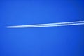 An airplane contrail in a clear blue sky. Royalty Free Stock Photo