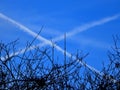 airplane contrails in the sky