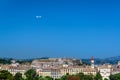 Airplane and Corfu Old Town Royalty Free Stock Photo