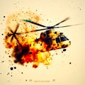 Airplane crash. A falling helicopter is on fire. Advertising concept of war, generative AI Royalty Free Stock Photo