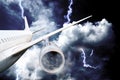 Airplane crash in a storm with lightning Royalty Free Stock Photo