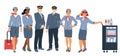 Airplane crew pilot, assistant and stewardess team Royalty Free Stock Photo