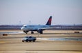 Airplane at the terminal gate ready for takeoff JFK international airport during travel Royalty Free Stock Photo