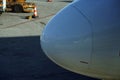 airplane detail parked at the gate Royalty Free Stock Photo