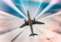 Airplane on divergent rays background