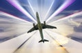 Airplane on divergent rays background