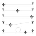 Airplane Dotted Route Line Set on White Background. Vector Royalty Free Stock Photo