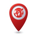 Airplane and earth globe icon on the map pointer Royalty Free Stock Photo
