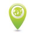 Airplane and earth globe icon on the map pointer Royalty Free Stock Photo