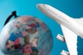 Airplane end blurred globe Royalty Free Stock Photo
