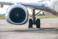 Airplane engine close-up on the runway of the airport Royalty Free Stock Photo