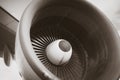 Airplane engine detail. Black and white picture