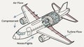 Airplane engine diagram, aviation technology blueprint vector design Generative AI Royalty Free Stock Photo