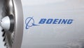 Airplane turbine with Boeing logo. Editorial conceptual 3D rendering