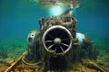 airplane engine parts submerged in water