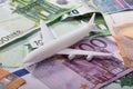 Airplane On Euro Banknotes Royalty Free Stock Photo
