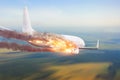 Airplane exploded in the sky, crashes. Crash concept