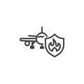 Airplane fire insurance line icon Royalty Free Stock Photo