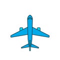 Airplane flat color icon, view from above. Vector isolated icon Royalty Free Stock Photo