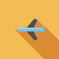 Airplane flat icon with long shadow Royalty Free Stock Photo