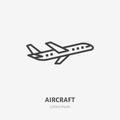 Airplane flat line icon. Plane vector illustration. Thin sign for jet, air craft cargo shipping, airlines logo Royalty Free Stock Photo