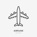 Airplane flat line icon. Plane vector illustration. Thin sign for jet, air craft cargo shipping, airlines logo Royalty Free Stock Photo