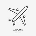 Airplane flat line icon. Plane vector illustration. Thin sign for jet, air craft cargo shipping, airlines logo Royalty Free Stock Photo