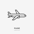 Airplane flat line icon. Plane vector illustration. Thin sign for jet, air craft cargo shipping, airlines logo