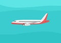 Airplane flies in the sky. Side view. Cartoon vector illustration Royalty Free Stock Photo