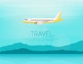 Airplane flies in the sky. Side view. Cartoon vector illustration Royalty Free Stock Photo