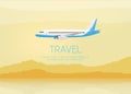 Airplane flies in the sky. Side view. Cartoon vector illustration Royalty Free Stock Photo