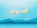 Airplane flies in the sky. Side view. Cartoon vector illustration Royalty Free Stock Photo